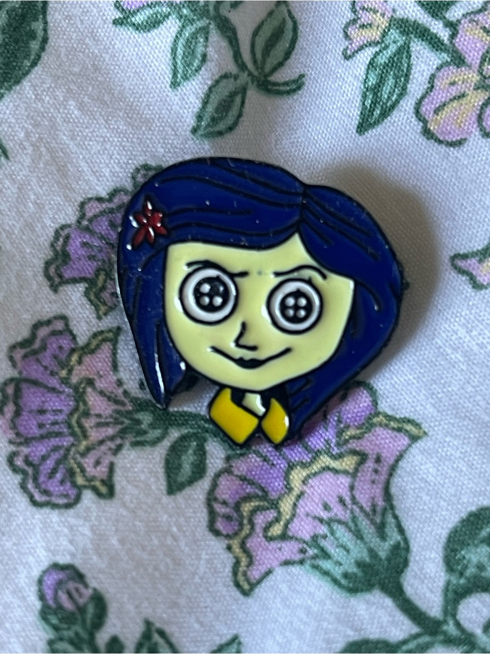 Enamel Pin - Blue-Haired Girl with Button Eyes